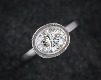 Handmade Moissanite Ring, Palladium White Gold Ring, Moissanite Engagement Ring, Forever Brilliant Ring, Gold Wedding Ring, Anniversary Gift