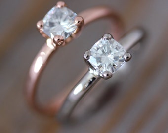 Rose Gold Engagement Ring, Moissanite Engagement Ring, Diamond Alternative, Clear Stone Engagement Rings