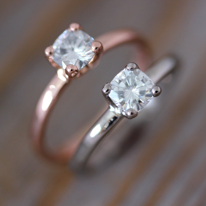Rose Gold Engagement Ring, Moissanite Engagement Ring, Diamond Alternative, Clear Stone Engagement Rings image 1