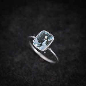 Cushion Cut Sky Blue Topaz Ring in Sterling Silver, Blue Gemstone Ring, Cushion Cut Sterling Silver Ring image 2