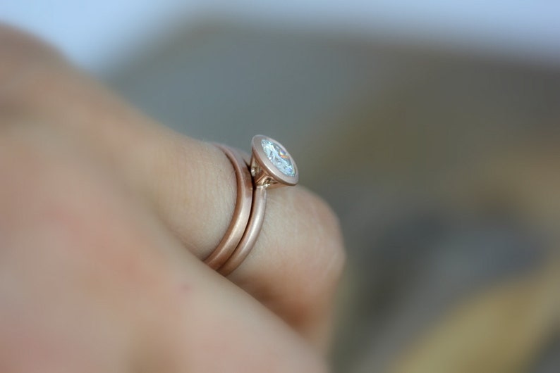 Moissanite Wedding Ring, Rose Gold Engagement Ring, Modern Moissanite Anniversary Ring, Handmade Alternative Engagement Ring image 2