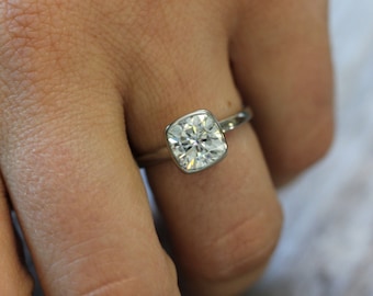 Moissanite Ring, 14k White Gold Ring, Cushion Moissanite, Engagement Ring, Diamond Alternative Ring, Eco Friendly // Conflict Free