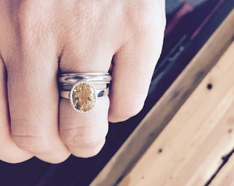 Yellow Citrine Ring, Miligrain Detail Ring, Oval Citrine Solitaire Ring, Antique Style November Birthstone  Present for Her