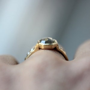 Gray Diamond Engagement Ring Gray Diamond Wedding Ring Rose Cut Ring in Yellow Gold Handmade Jewelry from New England image 4