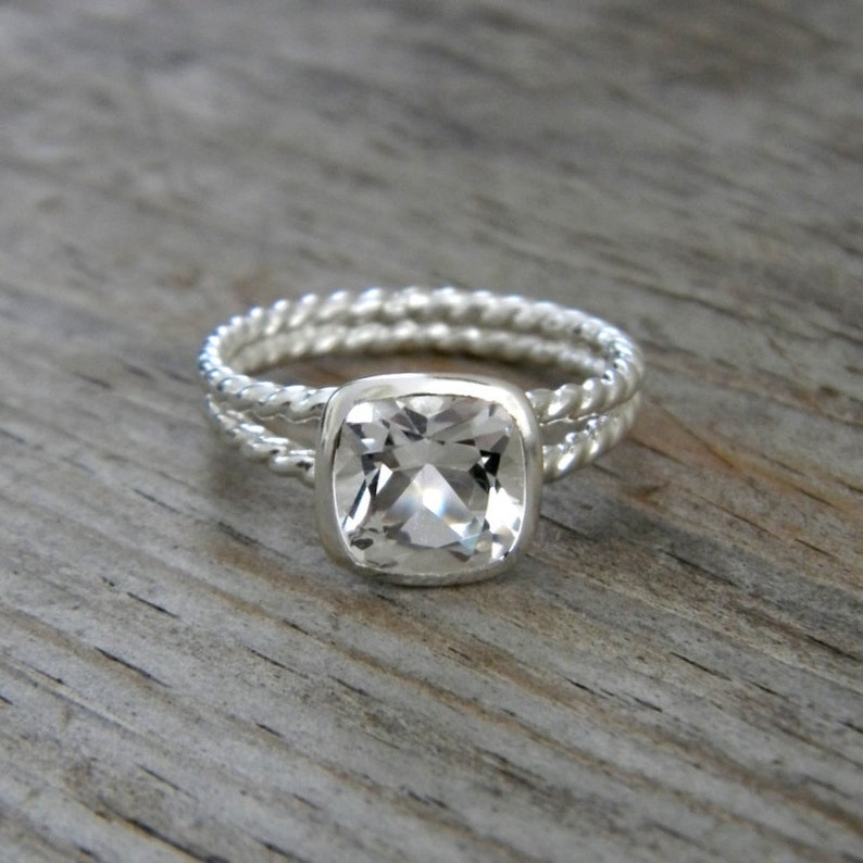 White Topaz Gemstone Ring Tarnish Resistant Sterling Silver Etsy