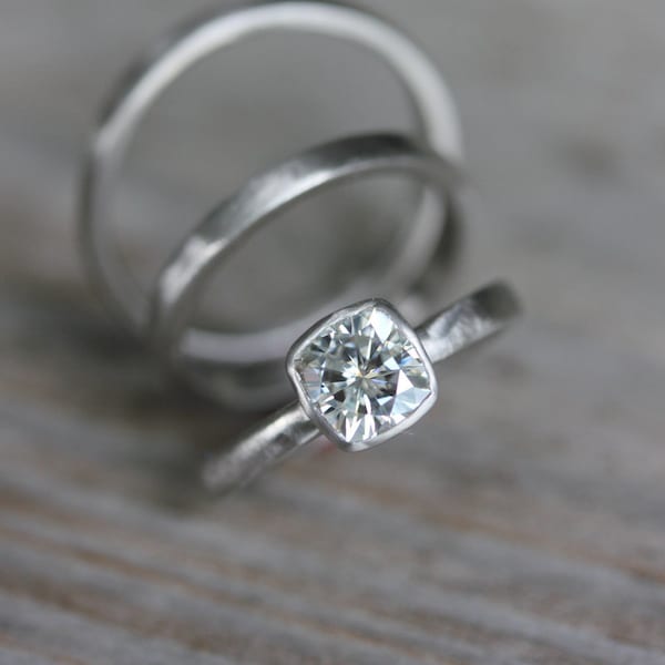 Forever Brilliant Moissanite Engagement Ring, Handmade White Gold Engagement Ring, Diamond Alternative Ring, Handmade Jewelry from NH
