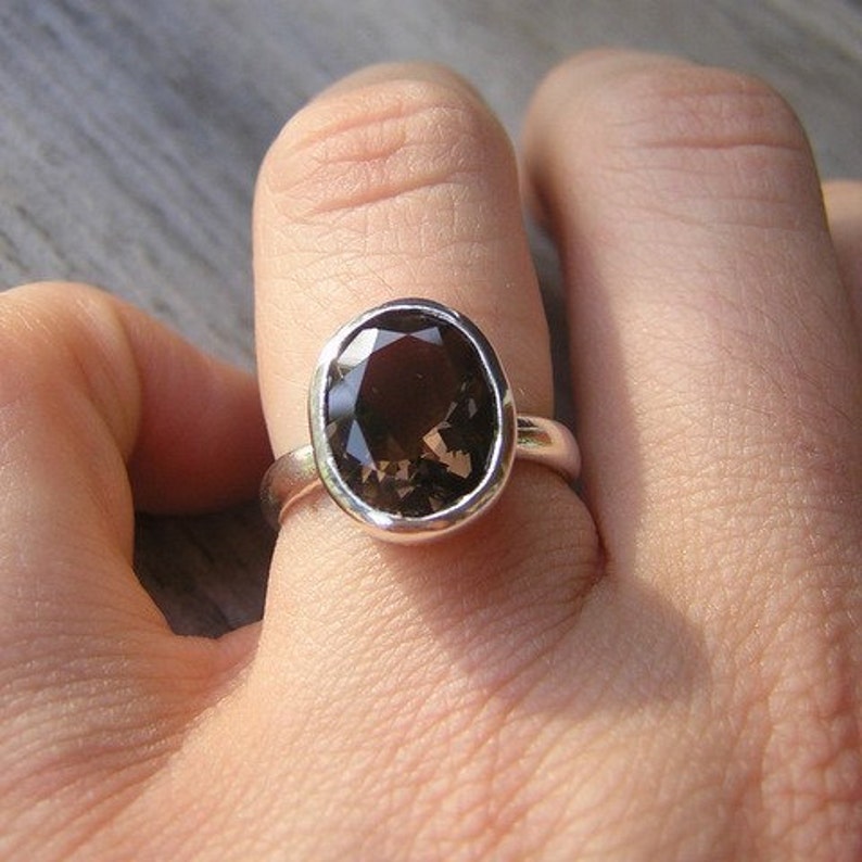 Ecologically friendly Smoky Quartz Ring, A Solitaire Gemstone Ring Made in Recycled Silver Jewelry, Low Carbon Footprint Jewelry image 3