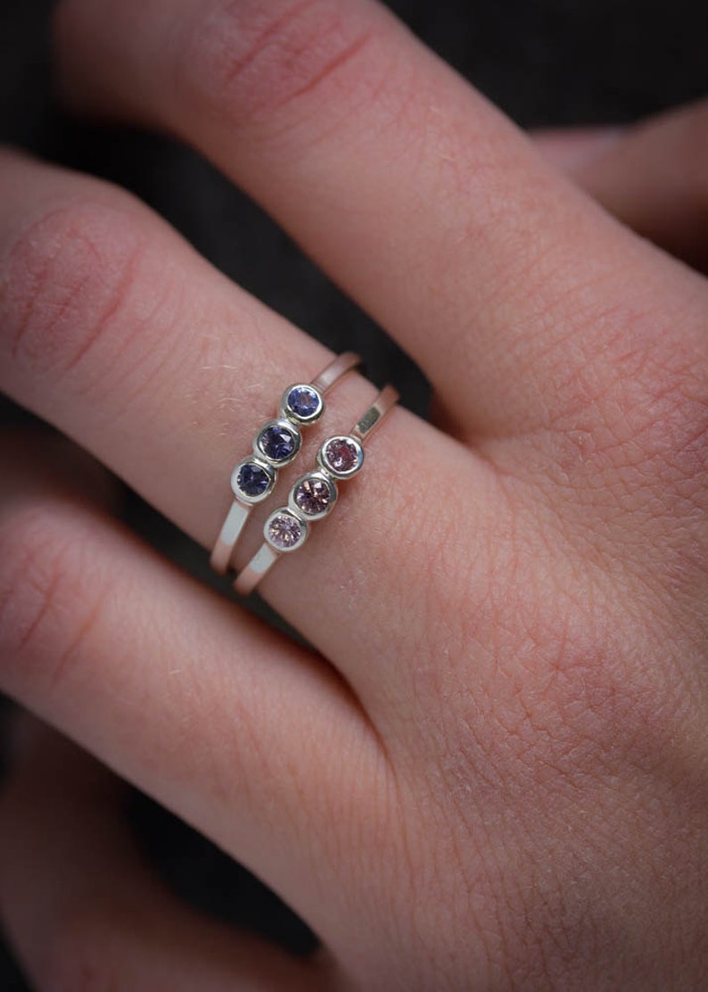 SIZE 7 Purple Sapphire and Pink Sapphire Stacking Ring Set in Recycled Sterling Tarnish resistant Silver