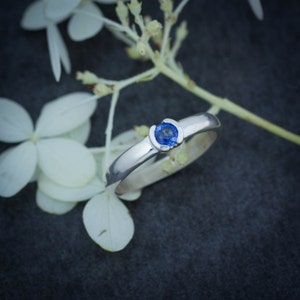 Handmade Blue Sapphire Sterling Silver Ring – Half Bezel Engagement Ring