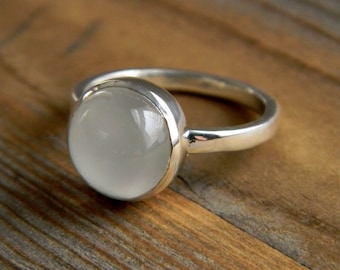 Sterling Silver Moonstone Ring, Low Profile Ring, Winter Solstice Gift