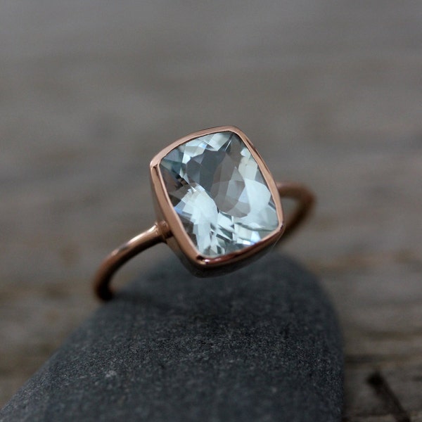 Aquamarine Ring in Rose Gold, Cushion Shaped  Alternative Engagament Ring, Pale Blue Aquamarine Rings, Non Diamond Ocean Blue Handmade