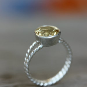 Green Amethyst Gemstone and Recycled Sterling Ring, Sage Green Rope Split Shank Design, Rapunzel image 4