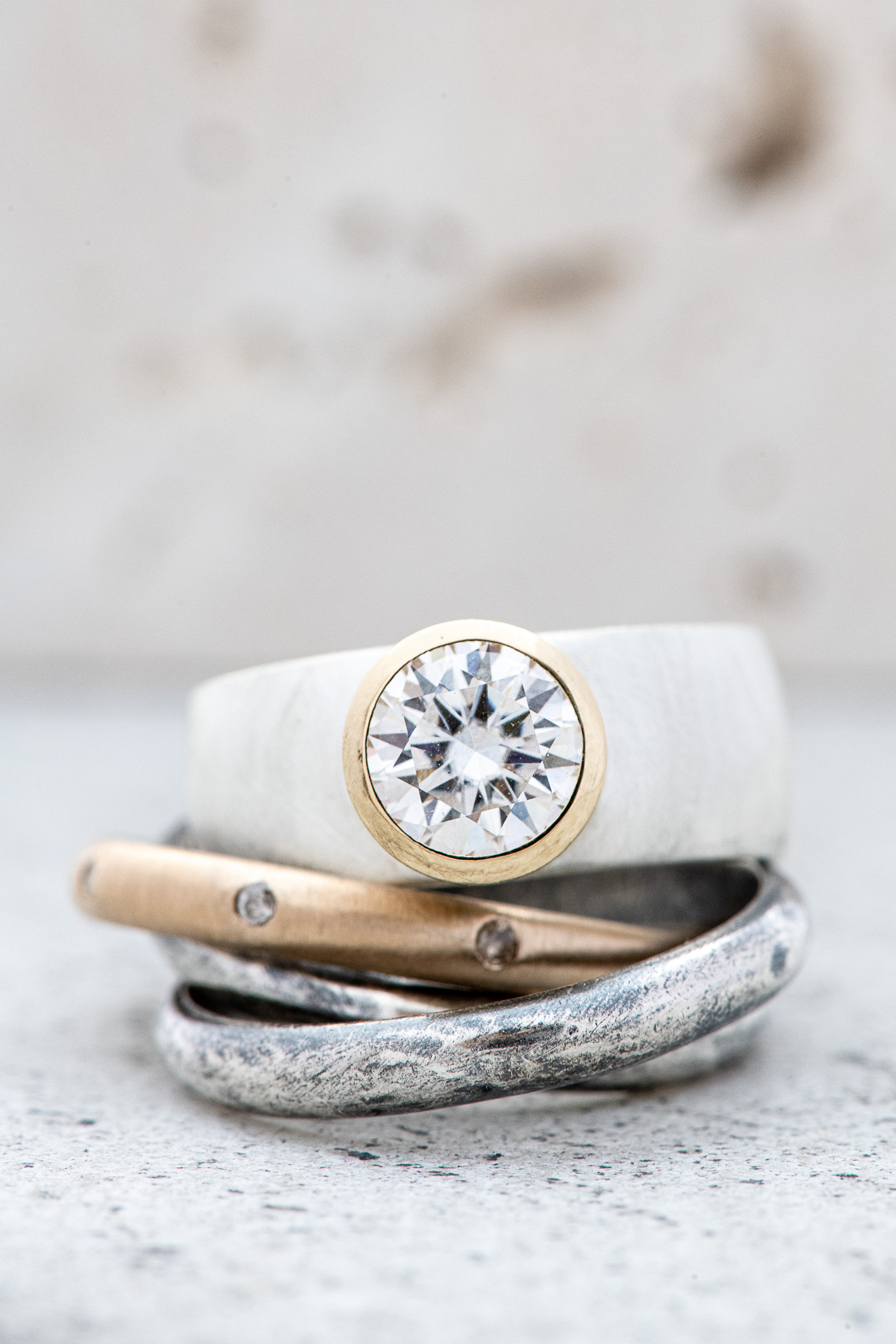 Mixed Metal Moissanite Engagement Ring: Sterling Silver  display picture 2