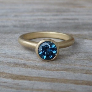 London Blue Topaz and 14k Matte Gold Ring, Solitaire or Stacking ring, Made To Order Gemstone Ring image 1