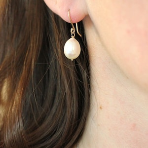 Freshwater Pearl and 14k Yellow Gold Dangle Drop Earrings, Ready To Ship image 1