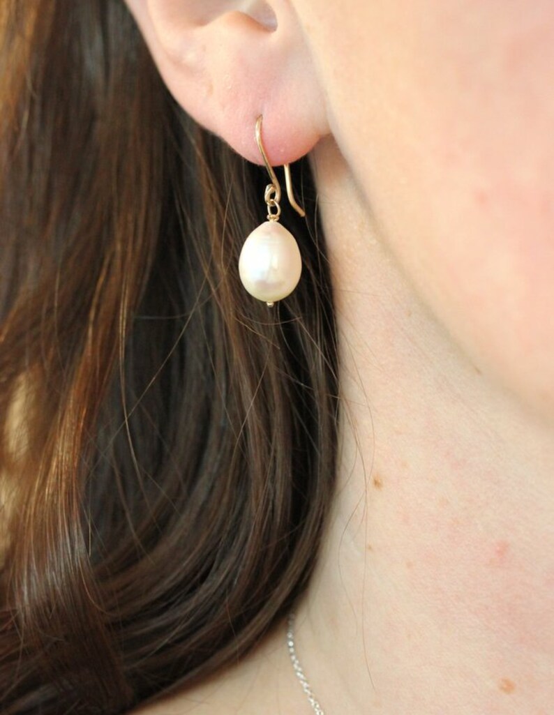 Freshwater Pearl and 14k Yellow Gold Dangle Drop Earrings, Ready To Ship image 1