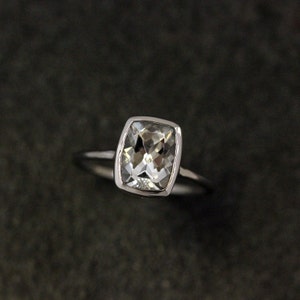 Handmade White Topaz Engagement Ring, Unique Engagement Ring, 9mm x 7mm Cushion Shaped Ring, Ethical Jewelry Designer image 3