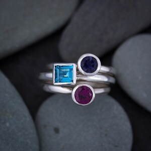 London Blue Topaz Ring For Her, December Birthstone, Princess Gemstone Stacking Rings, Handmade Solitaire Gem Ring, Blue Topaz Silver Ring image 2
