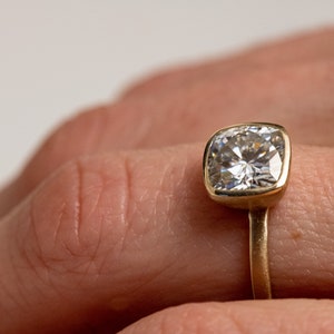 Cushion Cut Moissanite Yellow Gold Ring Moissanite Engagement Ring Diamond Alternative Engagement Ring image 2