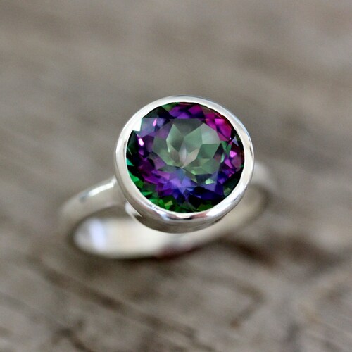 Handmade Argentium Sterling Silver Mystic Topaz Ring | Rainbow Galaxy Stone