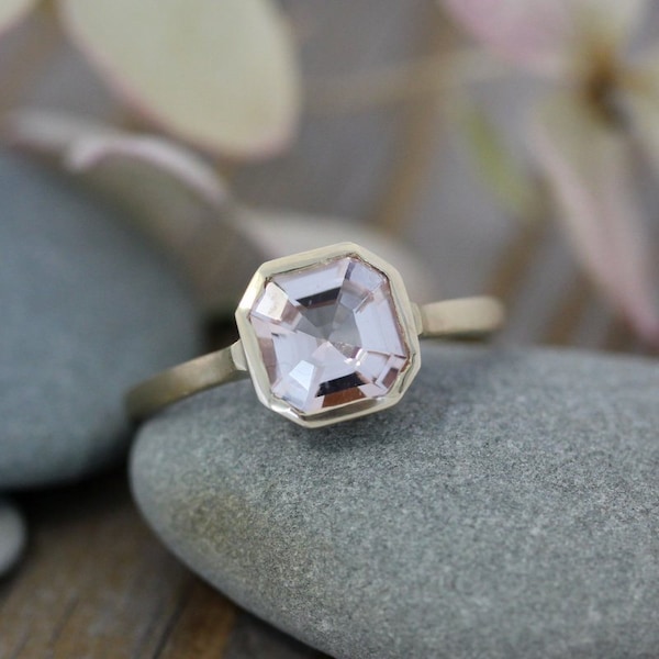Morganite Gemstone Ring, Asscher Cut Morganite in 14k yellow Gold, Engagement  Ring or Right Hand Ring, Made To Order