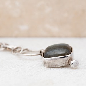Labradorite Cushion Shaped Cabochon Necklace Bezel Set with Sterling Silver 16 Chain image 2