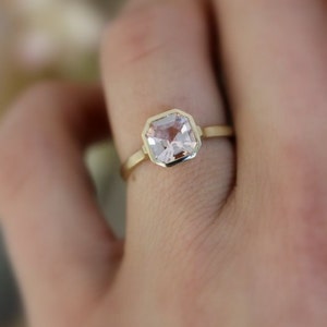14k Palladium White gold, Morganite Gemstone Ring, Asscher Cut Morganite, Non Diamond Octagonal Morganite Engagement Ring image 1