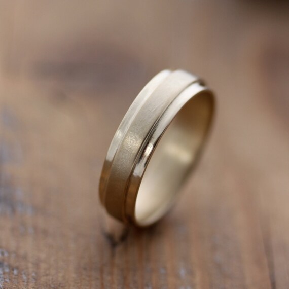 14k Yellow Gold Men's Wedding Band Slate Band Ring in Etsy