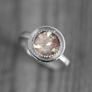14k Palladium White Gold and Oregon Sunstone Halo Ring, Vintage Inspired Engagement Ring with Milgrain Detail, Made To Order