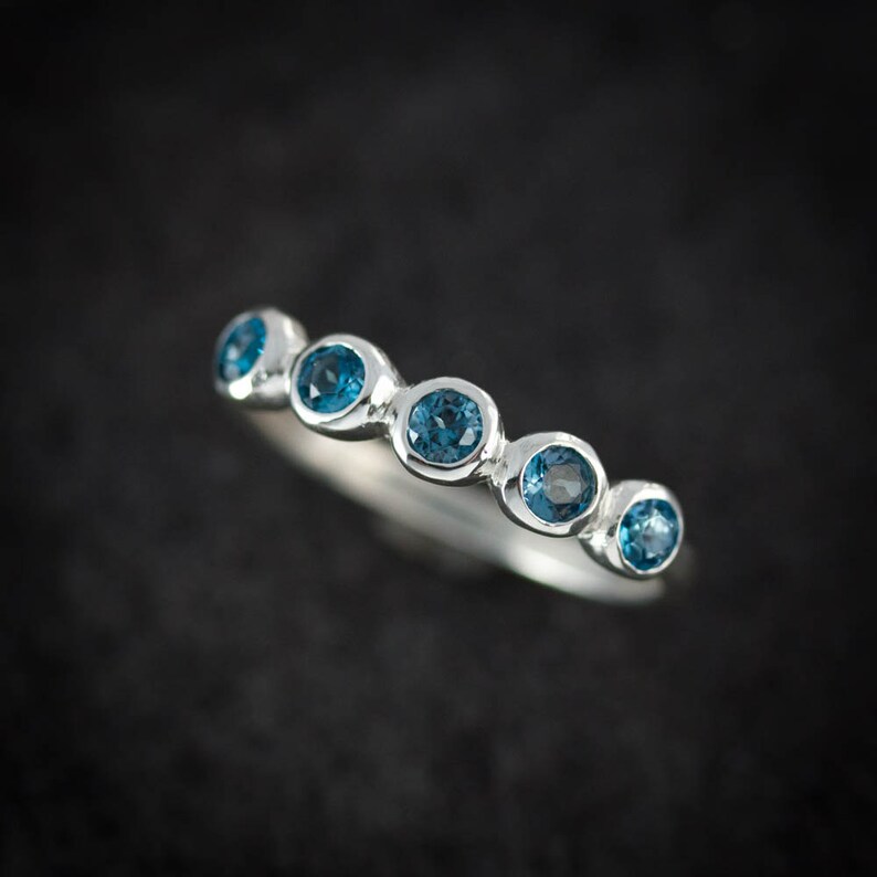 London Blue Topaz Ring, Multistone Ring,Gemstone Ring, Sterling Silver Ring, Non Diamond, Anniversary Band, Nickel Free, Made in your size image 1