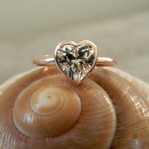 14k Rose Gold Heart Ring: White Topaz Solitaire, Romantic Gift