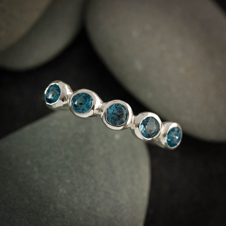 London Blue Topaz Ring, Multistone Ring,Gemstone Ring, Sterling Silver Ring, Non Diamond, Anniversary Band, Nickel Free, Made in your size image 3