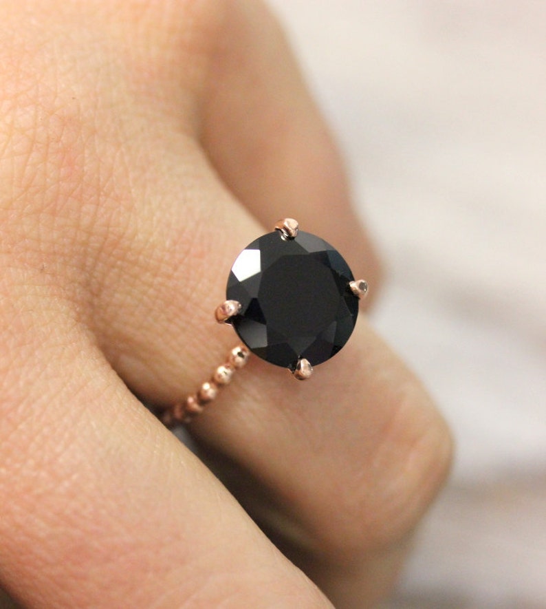 Rose Gold Black Spinel Ring, Handmade Black Stone Cocktail Ring, Rose Gold Non Diamond Engagement Ring with Black Stone for Alt Bride image 1