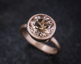 Morganite Rose Gold Gemstone Ring, 14k Rose Gold Solitaire Handmade Engagement Ring, Eco Friendly