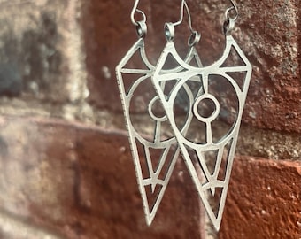 Sterling Silver Art Deco Dangle Earrings: Geometric Statement Jewelry