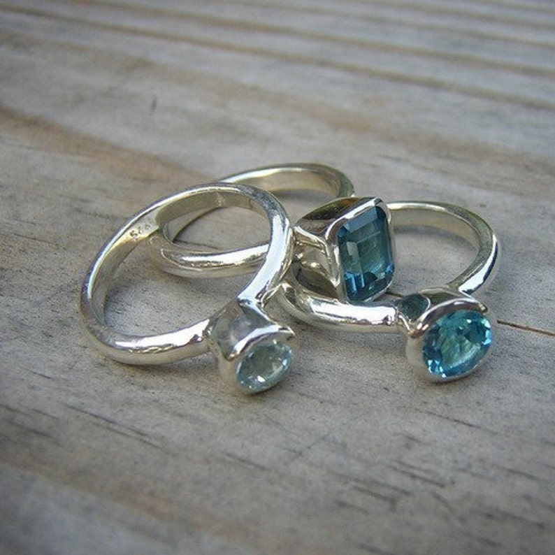 Sterling Silver Stacking Rings in Blue Topaz Gemstone Ring | Etsy