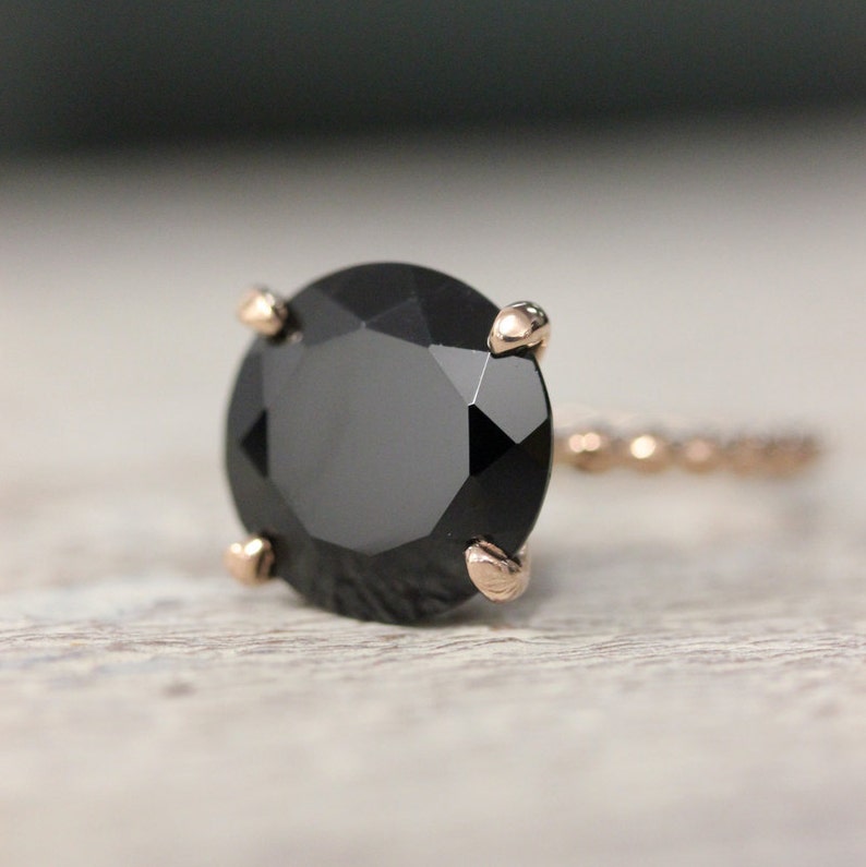 Rose Gold Black Spinel Ring, Handmade Black Stone Cocktail Ring, Rose Gold Non Diamond Engagement Ring with Black Stone for Alt Bride image 3