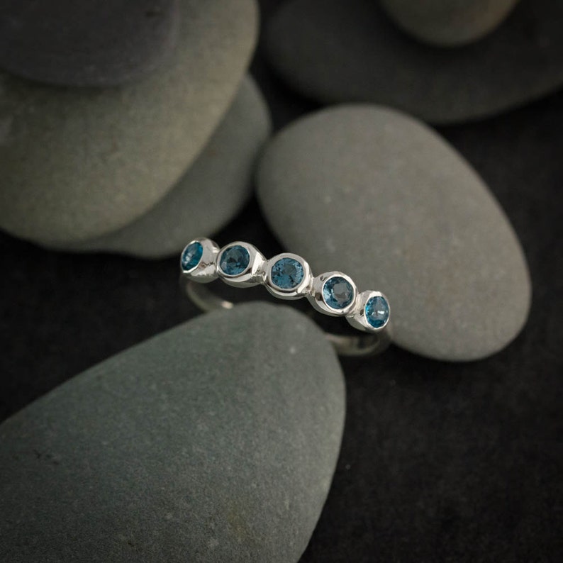 London Blue Topaz Ring, Multistone Ring,Gemstone Ring, Sterling Silver Ring, Non Diamond, Anniversary Band, Nickel Free, Made in your size image 4