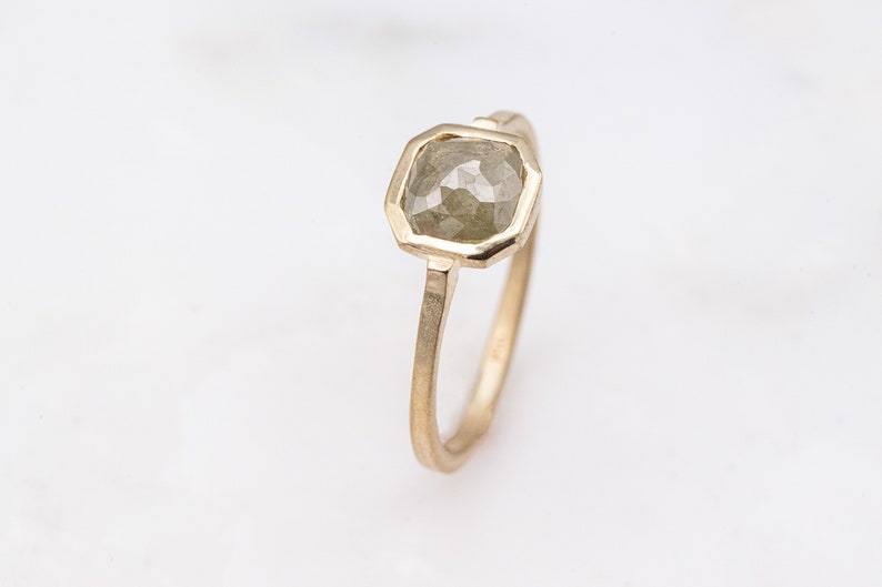 Gray Diamond Engagement Ring Gray Diamond Wedding Ring Rose Cut Ring in Yellow Gold Handmade Jewelry from New England image 5