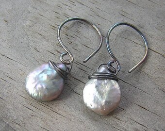 Druppeloorbellen zoetwaterparel, zilveren ambachtelijke sieraden, uniek handgemaakt cadeau