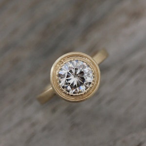 Forever One Moissanite Halo Engagement Ring, Bezel Setting Diamond Alternative Wedding Ring, Solitaire Engagement, Handmade Art Deco Rings image 4