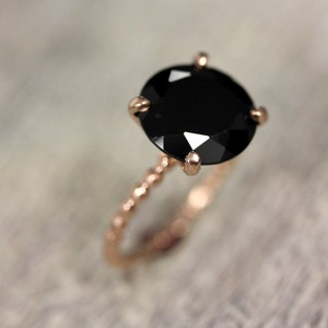 Rose Gold Black Spinel Ring, Handmade Black Stone Cocktail Ring, Rose Gold Non Diamond Engagement Ring with Black Stone for Alt Bride image 2