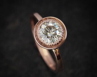 Halo Engagement Ring, Moissanite Ring,  Rose Gold Engagement Ring, Rose Gold