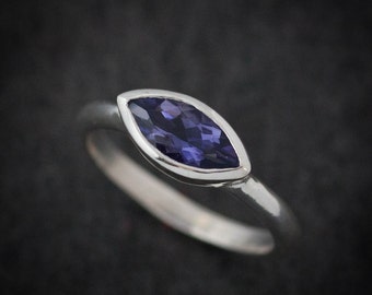 Marquise Iolite Ring, Sterling Silver Water Sapphire Solitaire