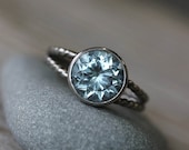 Aquamarine Ring, March Birthstone Ring for her, White Gold Ring, Gemstone Ring , Split Shank Engagement Ring, A diamond alternative