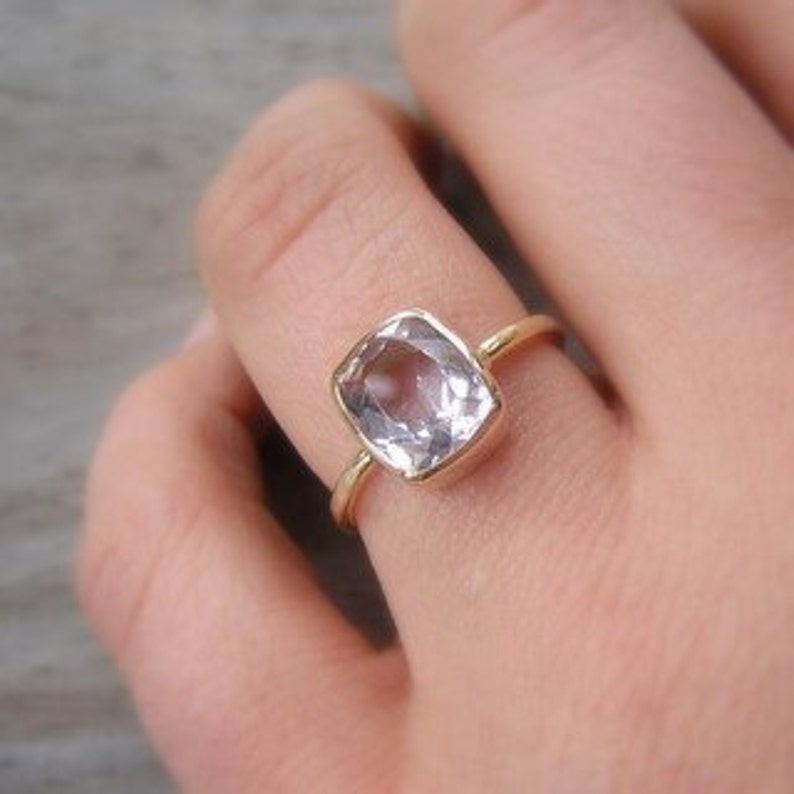 Morganite Ring, Palladium White Gold Ring, Cushion Morganite Thin Band Engagement Ring for Her, Non-Diamond Alternative to Diamond image 4