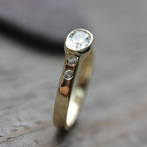 White Sapphire Engagement Ring in 14k Yellow Gold, Conflict Free and Natural Sapphire Artisan Wedding Ring image 4