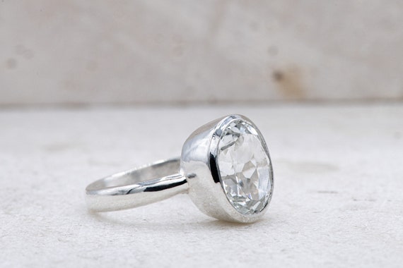 Buy Size 6.5 Handcrafted White Topaz Ring Oval Ring in Sterling