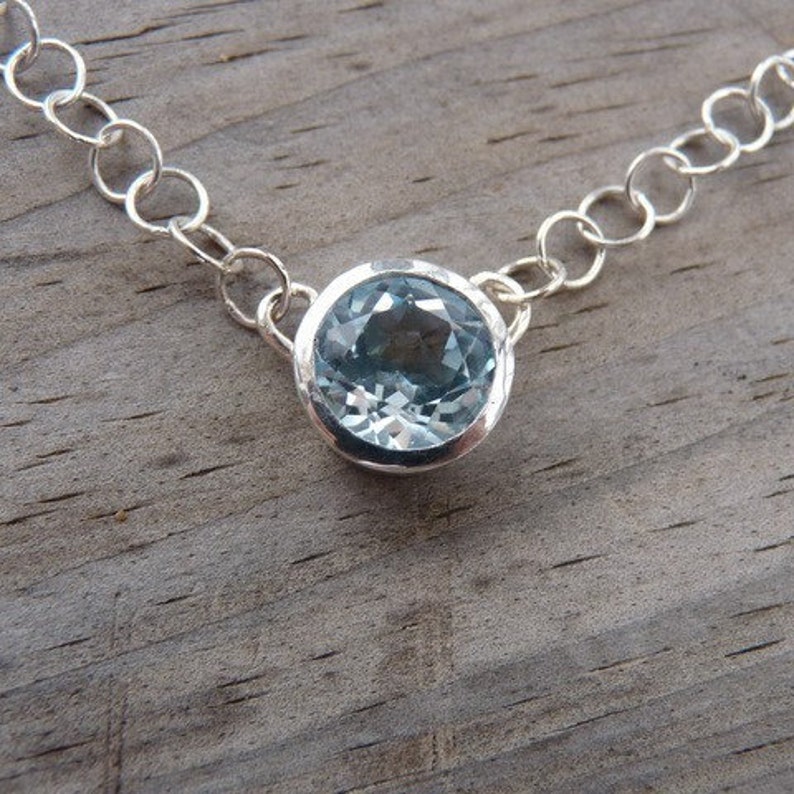 Sky Blue Topaz Necklace, Handmade Sterling Silver and Gemstone Pendant, Large Blue Stone Drop, Something Blue, Bezel Solitaire Necklace image 1