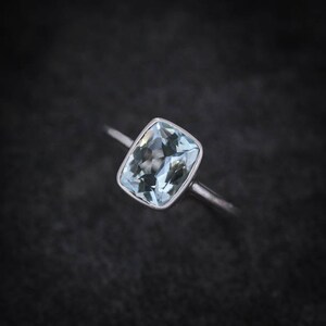 Cushion Cut Sky Blue Topaz Ring in Sterling Silver, Blue Gemstone Ring, Cushion Cut Sterling Silver Ring image 1